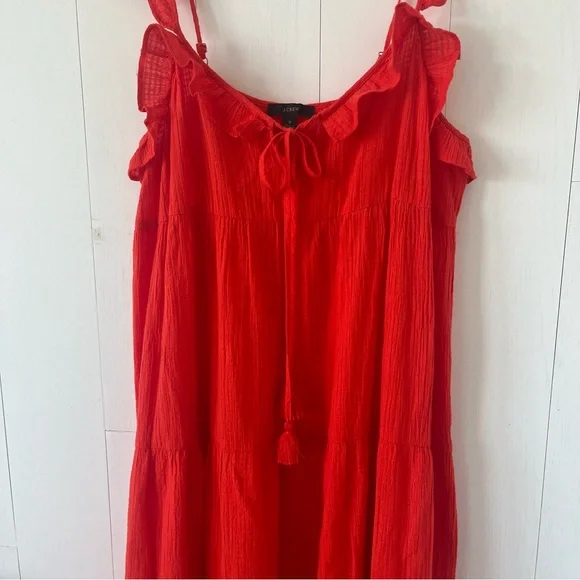 J. Crew Orange Tiered Ruffled Beach Maxi Dress Size Small - Picture 8 of 16